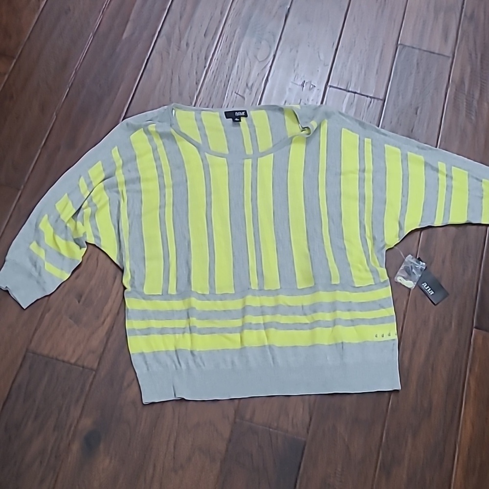 NWT a.n.a Gray & Neon Yellow Striped Lightweight Blouse size XL